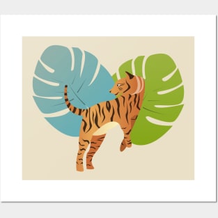 Tiger with jungle leaves background Posters and Art